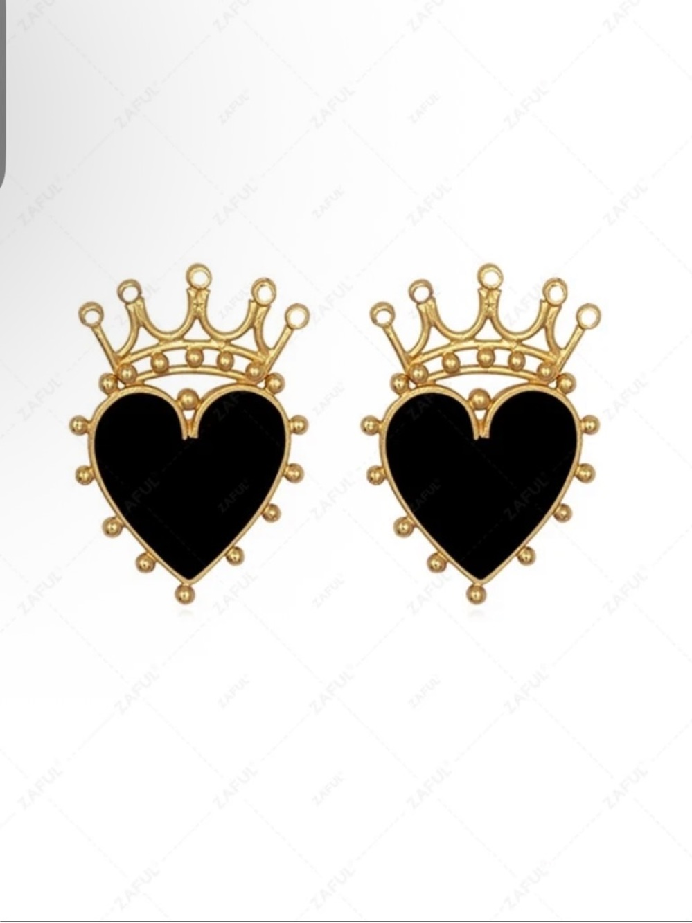Soigné Black Heart Crown Earrings
